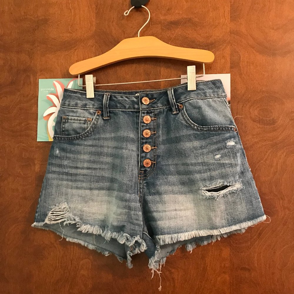 High Waisted Distressed Button Up Jeans Shorts